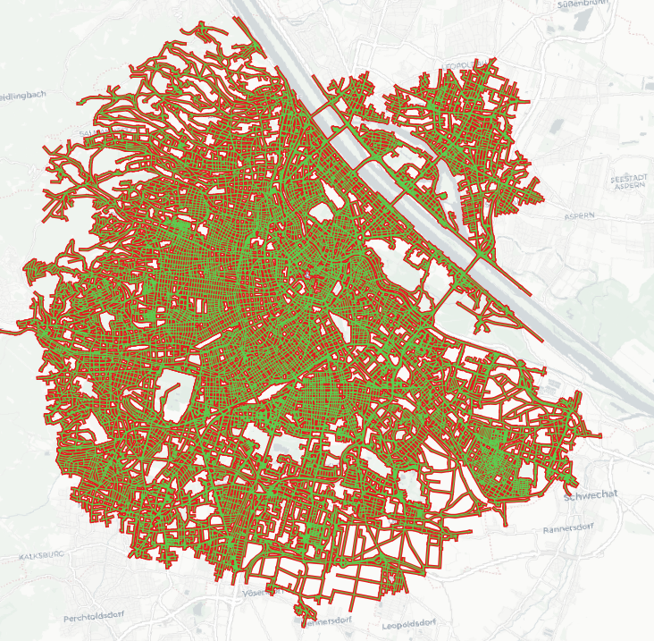 A 11 km isochrone expansion result in Vienna, Austria
