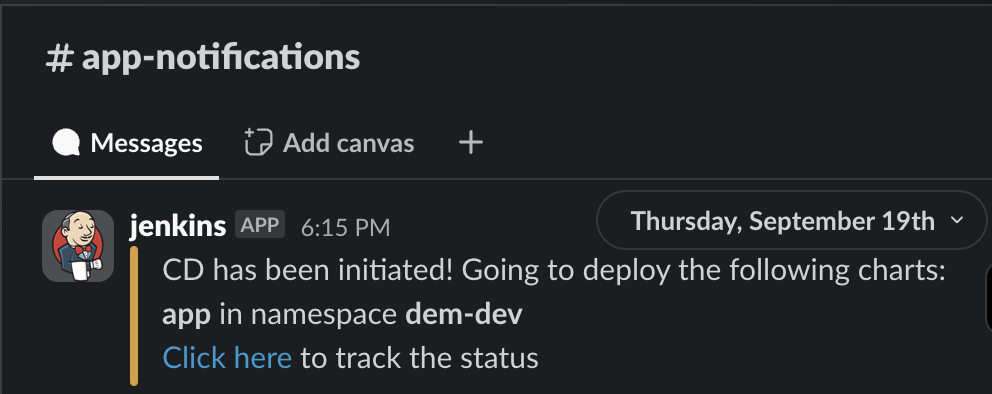 jenkins auto deploy slack start message